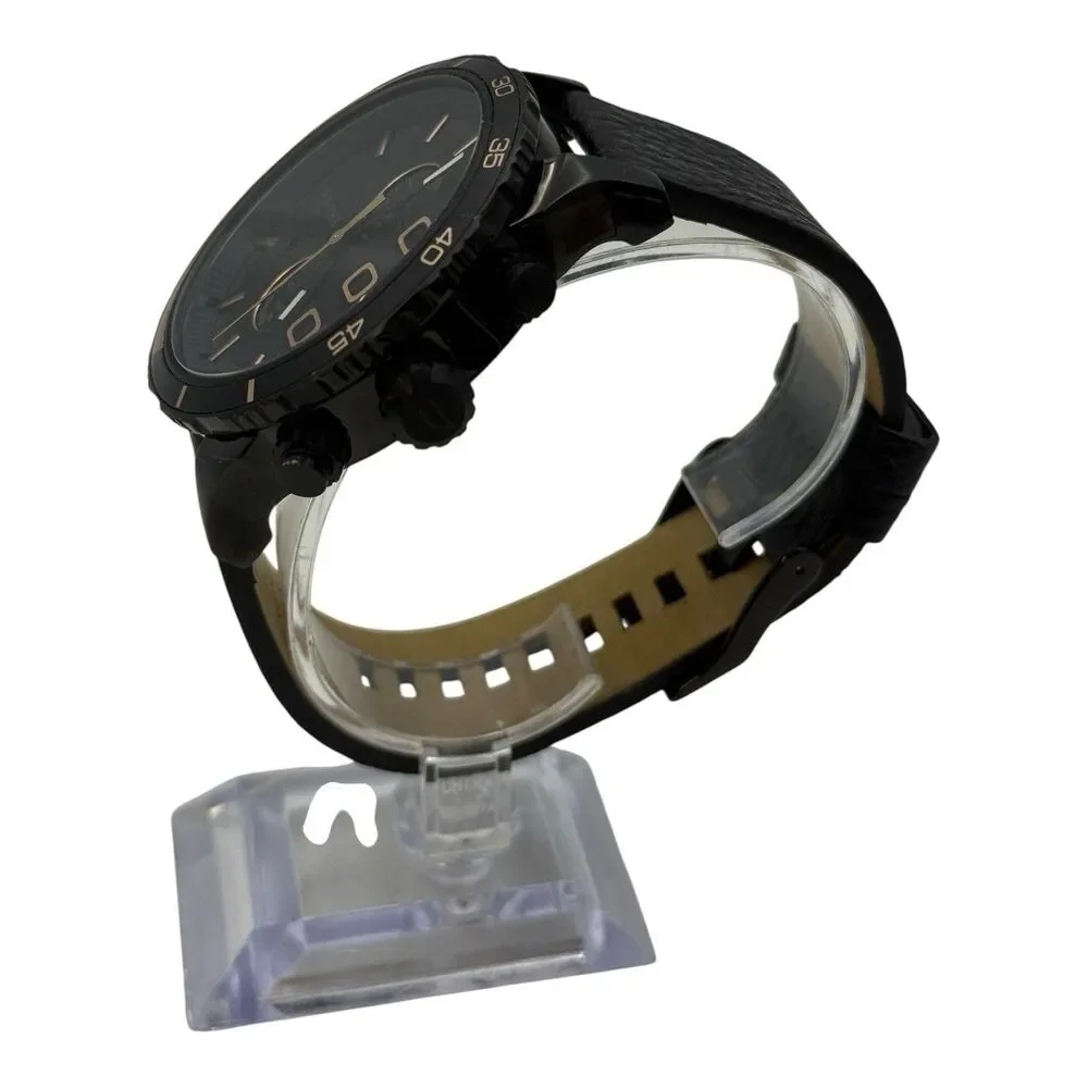 Diesel DZ4327 Black Dial Black Leather Chronograph 10 Atm Men Quartz Watch EXC